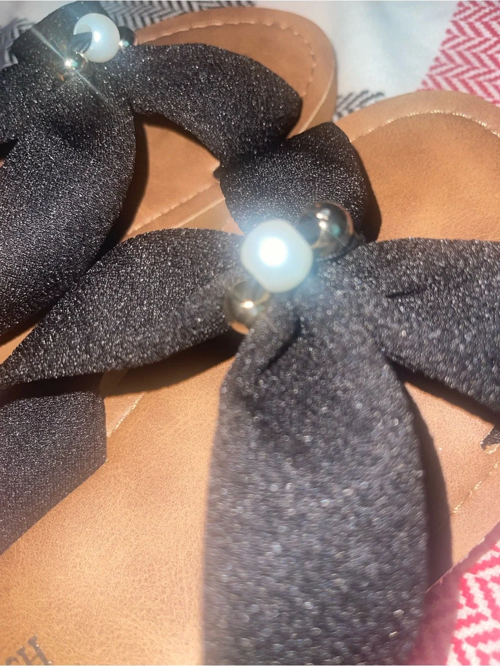 SHEIN Black Bow Pearl Accent Slide Sandals